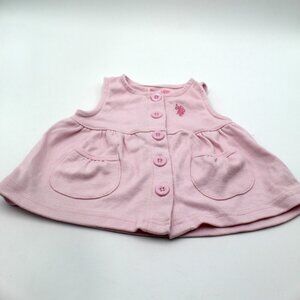 U.S. Polo Assn. Pink Cotton Sleeveless Baby Dress Front Buttons and Pockets 3-6M